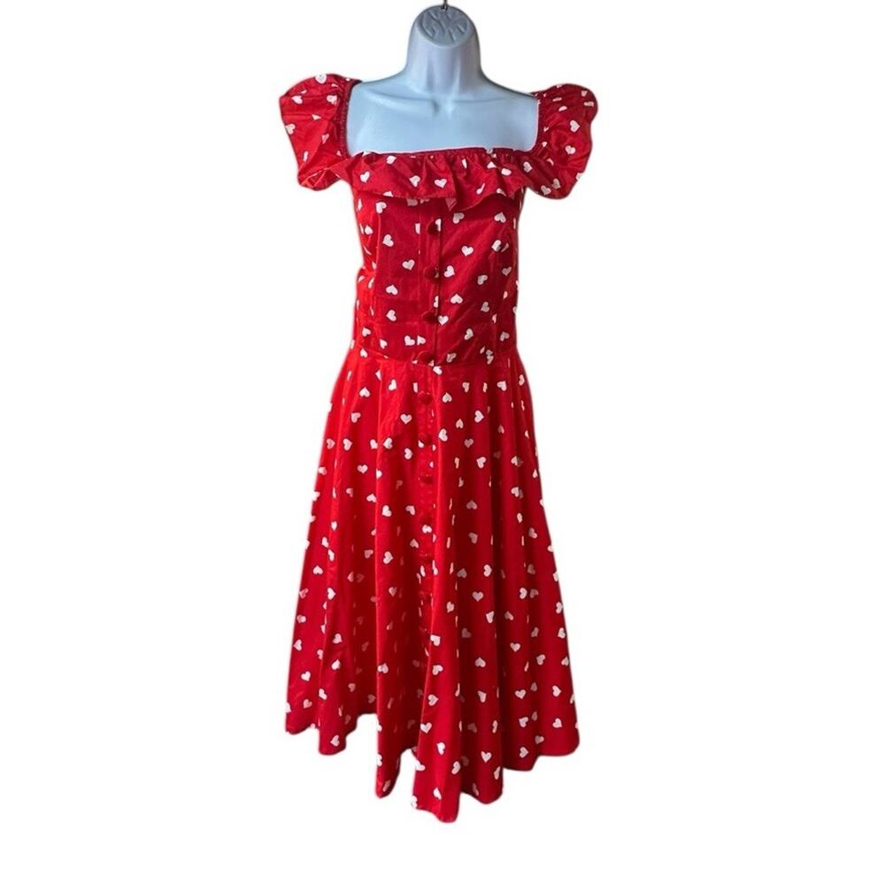 Magnolia Place Red Heart Print Fit & Flare Midi Dress Valentine Cottagecore 3XL